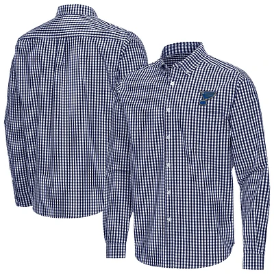 Men's Antigua Navy St. Louis Blues Ellis Tri-Blend Long Sleeve Button-Down Shirt