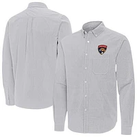Men's Antigua Gray Florida Panthers Porter Woven Tri-Blend Long Sleeve Button-Down Shirt