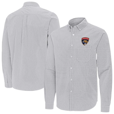 Men's Antigua Gray Florida Panthers Porter Woven Tri-Blend Long Sleeve Button-Down Shirt