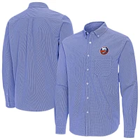 Men's Antigua Royal New York Islanders Porter Woven Tri-Blend Long Sleeve Button-Down Shirt