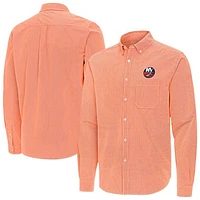 Men's Antigua New York Islanders Porter Woven Tri-Blend Long Sleeve Button-Down Shirt