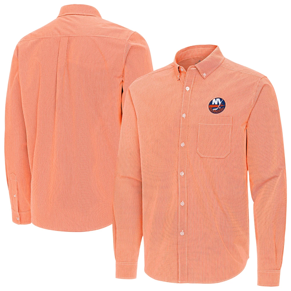Men's Antigua New York Islanders Porter Woven Tri-Blend Long Sleeve Button-Down Shirt