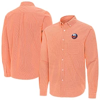 Men's Antigua New York Islanders Porter Woven Tri-Blend Long Sleeve Button-Down Shirt
