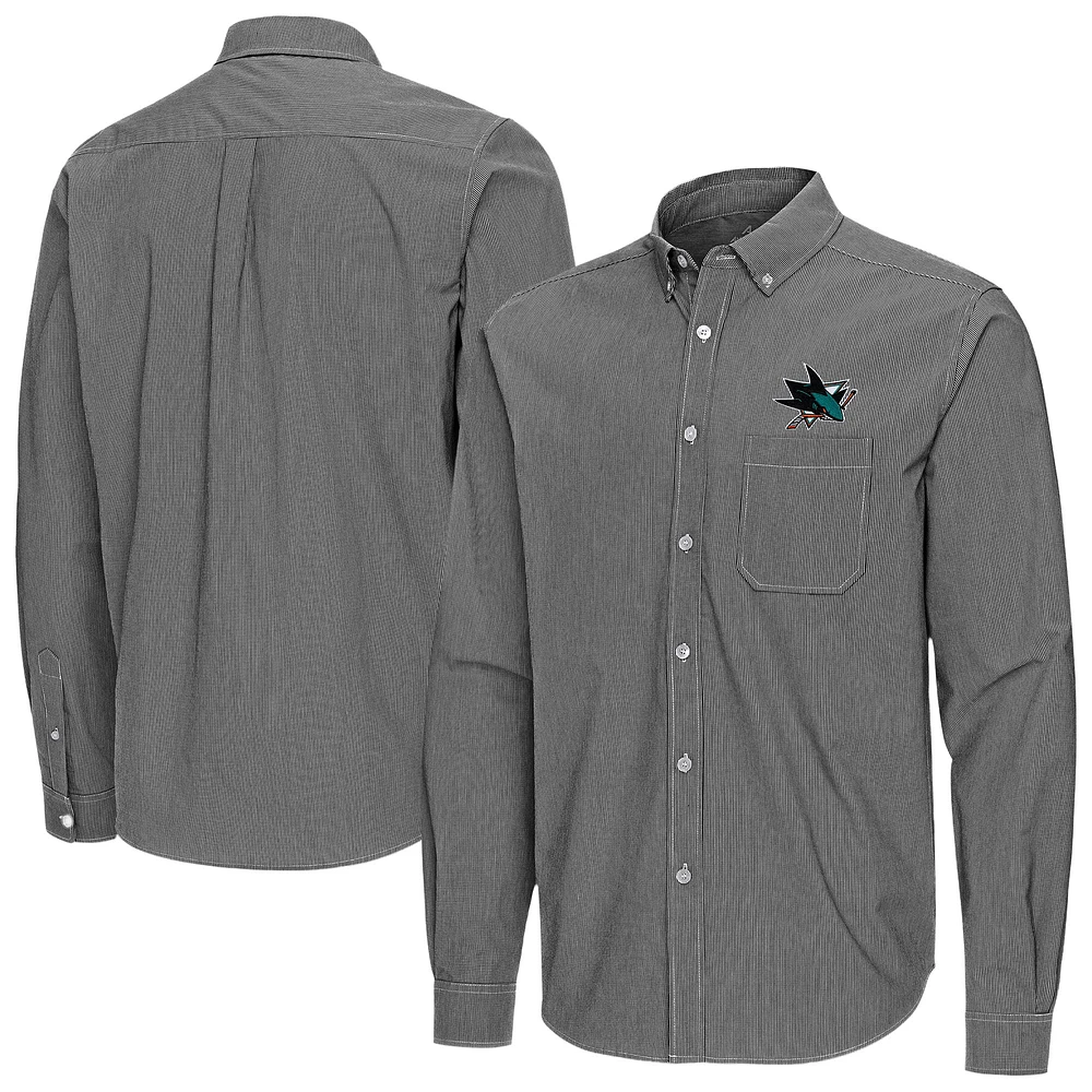 Men's Antigua San Jose Sharks Porter Woven Tri-Blend Long Sleeve Button-Down Shirt