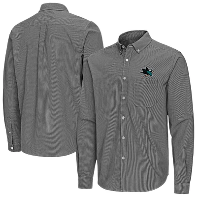 Men's Antigua San Jose Sharks Porter Woven Tri-Blend Long Sleeve Button-Down Shirt