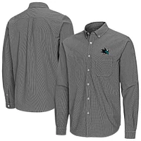 Men's Antigua San Jose Sharks Porter Woven Tri-Blend Long Sleeve Button-Down Shirt