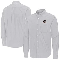 Men's Antigua Gray Anaheim Ducks Porter Woven Tri-Blend Long Sleeve Button-Down Shirt
