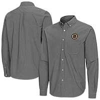 Men's Antigua Black Boston Bruins Porter Woven Tri-Blend Long Sleeve Button-Down Shirt