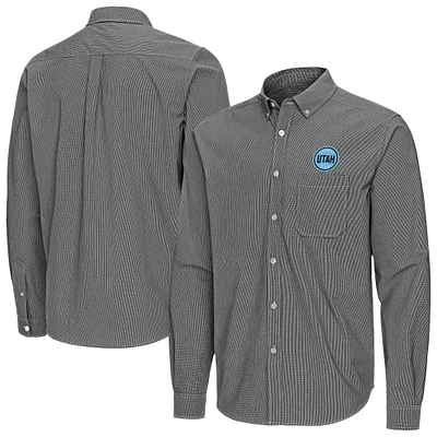 Men's Antigua Utah Hockey Club Porter Woven Tri-Blend Long Sleeve Button-Down Shirt