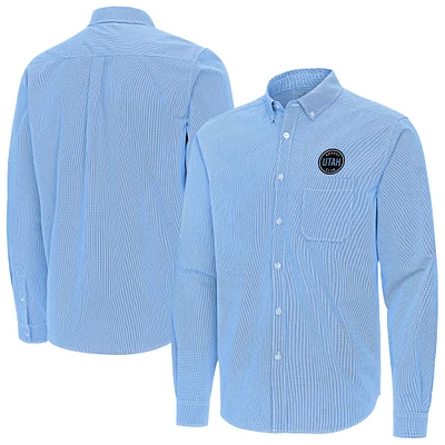 Men's Antigua Light Blue Utah Hockey Club Porter Woven Tri-Blend Long Sleeve Button-Down Shirt