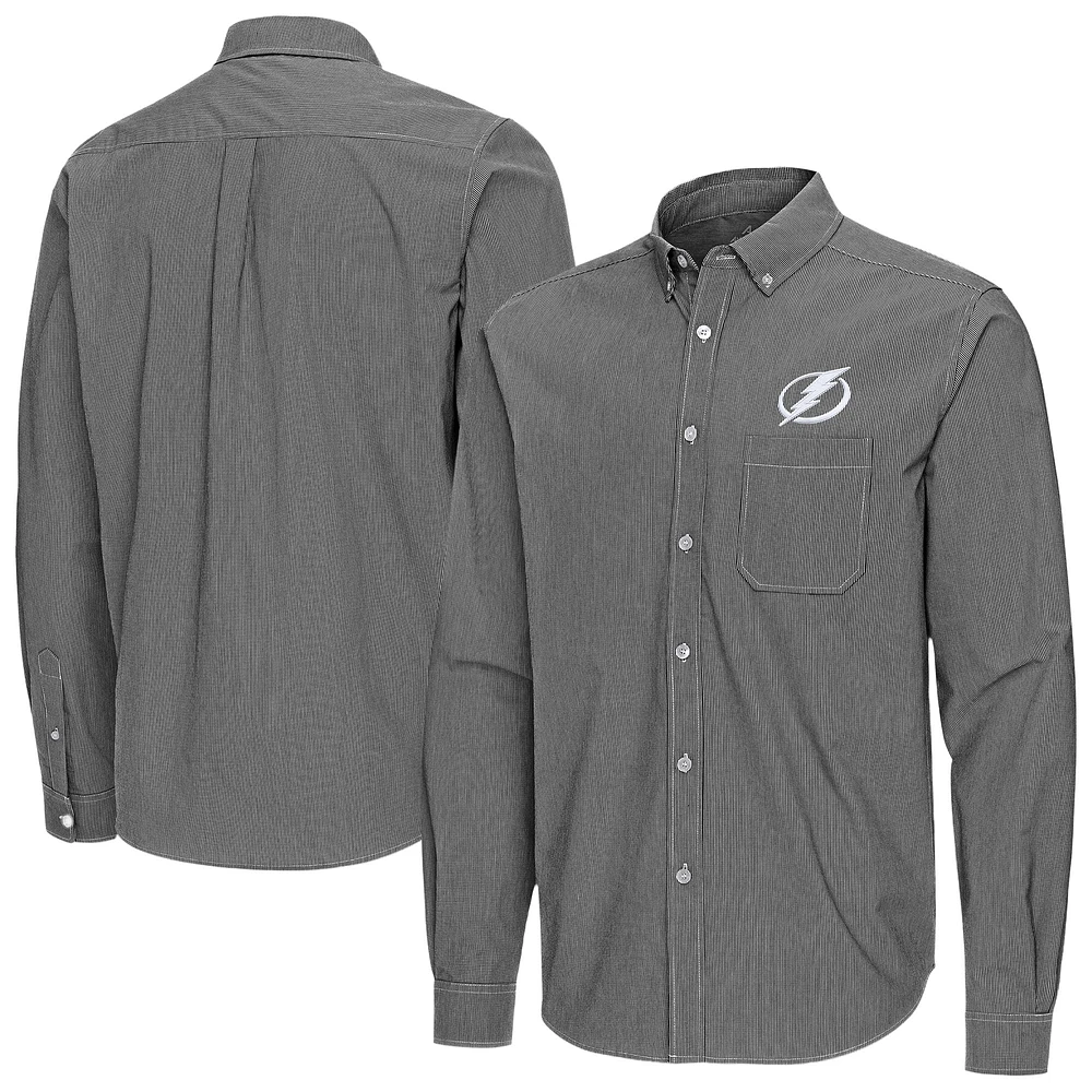 Men's Antigua Tampa Bay Lightning Porter Woven Tri-Blend Long Sleeve Button-Down Shirt