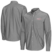 Men's Antigua Black Washington Capitals Porter Woven Tri-Blend Long Sleeve Button-Down Shirt