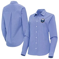 Women's Antigua Royal Buffalo Sabres Porter Woven Tri-Blend Long Sleeve Button-Up Shirt