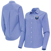 Women's Antigua Royal Buffalo Sabres Porter Woven Tri-Blend Long Sleeve Button-Up Shirt