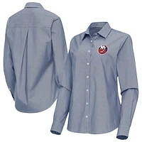 Women's Antigua Navy New York Islanders Porter Woven Tri-Blend Long Sleeve Button-Up Shirt