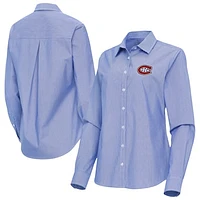 Women's Antigua Montreal Canadiens Porter Woven Tri-Blend Long Sleeve Button-Up Shirt