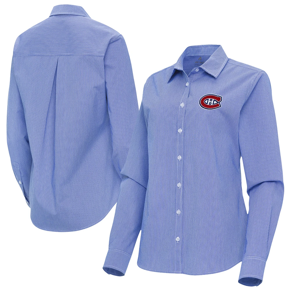 Women's Antigua Montreal Canadiens Porter Woven Tri-Blend Long Sleeve Button-Up Shirt