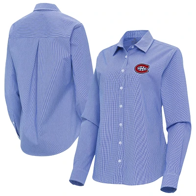 Women's Antigua Montreal Canadiens Porter Woven Tri-Blend Long Sleeve Button-Up Shirt