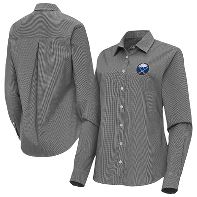 Women's Antigua Buffalo Sabres Porter Woven Tri-Blend Long Sleeve Button-Up Shirt