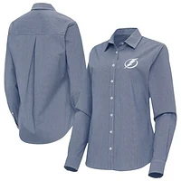 Women's Antigua Navy Tampa Bay Lightning Porter Woven Tri-Blend Long Sleeve Button-Up Shirt