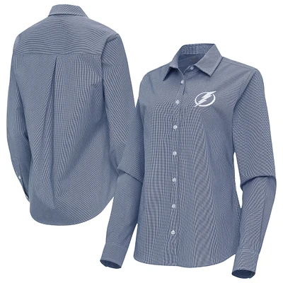Women's Antigua Navy Tampa Bay Lightning Porter Woven Tri-Blend Long Sleeve Button-Up Shirt