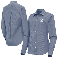 Women's Antigua Navy Tampa Bay Lightning Porter Woven Tri-Blend Long Sleeve Button-Up Shirt