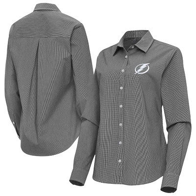 Women's Antigua Tampa Bay Lightning Porter Woven Tri-Blend Long Sleeve Button-Up Shirt
