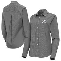 Women's Antigua Tampa Bay Lightning Porter Woven Tri-Blend Long Sleeve Button-Up Shirt