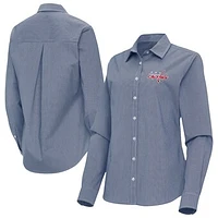 Women's Antigua Navy Washington Capitals Porter Woven Tri-Blend Long Sleeve Button-Up Shirt