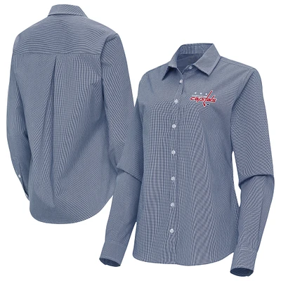 Women's Antigua Navy Washington Capitals Porter Woven Tri-Blend Long Sleeve Button-Up Shirt