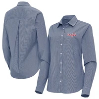 Women's Antigua Navy Washington Capitals Porter Woven Tri-Blend Long Sleeve Button-Up Shirt