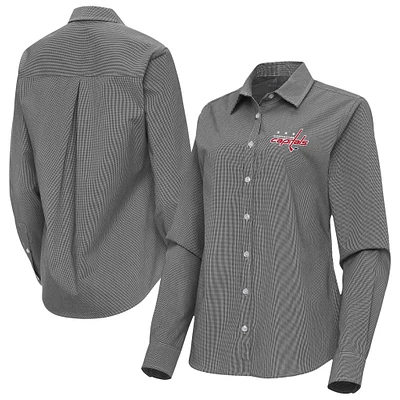 Women's Antigua Washington Capitals Porter Woven Tri-Blend Long Sleeve Button-Up Shirt