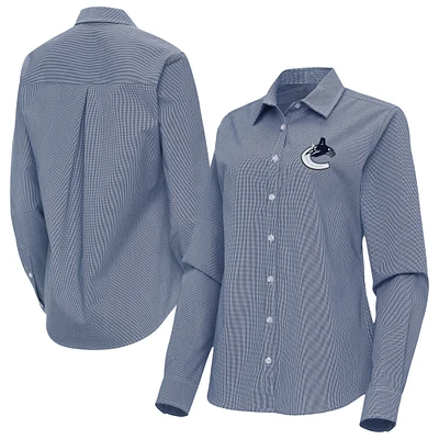 Women's Antigua Navy Vancouver Canucks Porter Woven Tri-Blend Long Sleeve Button-Up Shirt