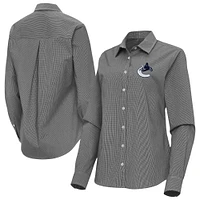Women's Antigua Vancouver Canucks Porter Woven Tri-Blend Long Sleeve Button-Up Shirt