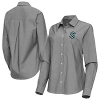 Women's Antigua Black Seattle Kraken Porter Woven Tri-Blend Long Sleeve Button-Up Shirt