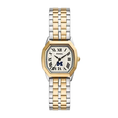 Fossil  Michigan Wolverines Harlow Three-Hand Two-Tone Stainless Steel Watch