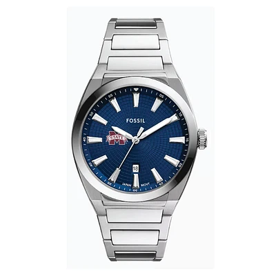 Fossil  Mississippi State Bulldogs Everett Three-Hand Date Stainless Steel Watch