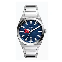 Fossil  Nebraska Huskers Everett Three-Hand Date Stainless Steel Watch