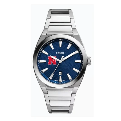 Fossil  Nebraska Huskers Everett Three-Hand Date Stainless Steel Watch