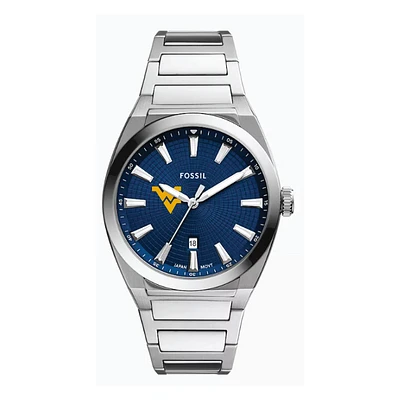 Fossil  West Virginia Mountaineers Everett Three-Hand Date Stainless Steel Watch