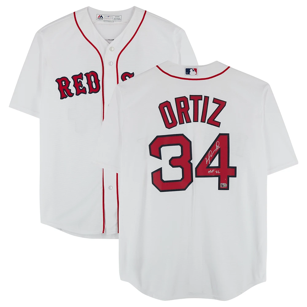 David Ortiz Boston Red Sox Autographed White Majestic Replica Jersey with "HOF 22" Inscritpion