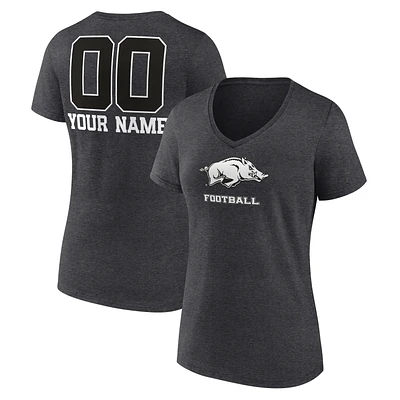 Women's Charcoal Arkansas Razorbacks Personalized Name & Number Monochrome V-Neck T-Shirt
