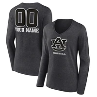 Women's Charcoal Auburn Tigers Personalized Name & Number Monochrome Long Sleeve V-Neck T-Shirt
