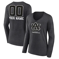 Women's Charcoal Auburn Tigers Personalized Name & Number Monochrome Long Sleeve V-Neck T-Shirt