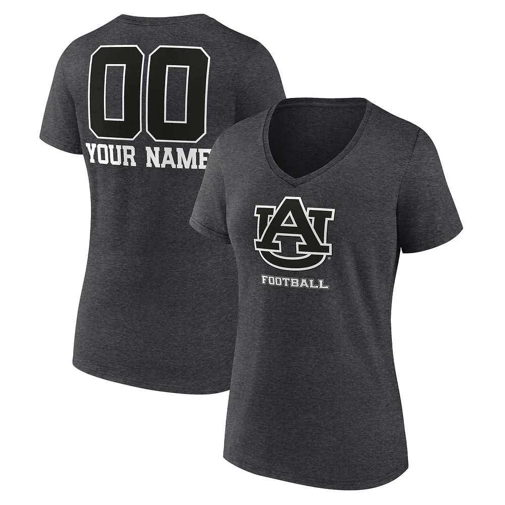 Women's Charcoal Auburn Tigers Personalized Name & Number Monochrome V-Neck T-Shirt