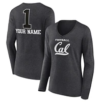 Women's Charcoal Cal Bears Personalized Any Name Monochrome Long Sleeve V-Neck T-Shirt