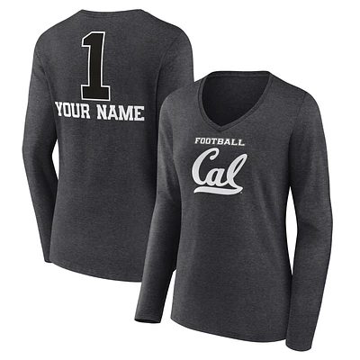 Women's Charcoal Cal Bears Personalized Any Name Monochrome Long Sleeve V-Neck T-Shirt
