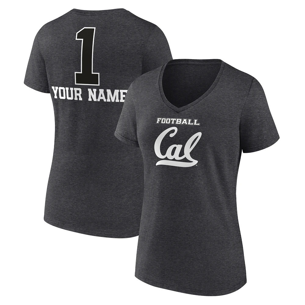 Women's Charcoal Cal Bears Personalized Any Name Monochrome V-Neck T-Shirt