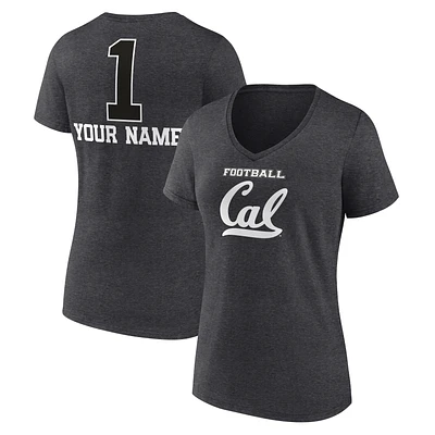 Women's Charcoal Cal Bears Personalized Any Name Monochrome V-Neck T-Shirt