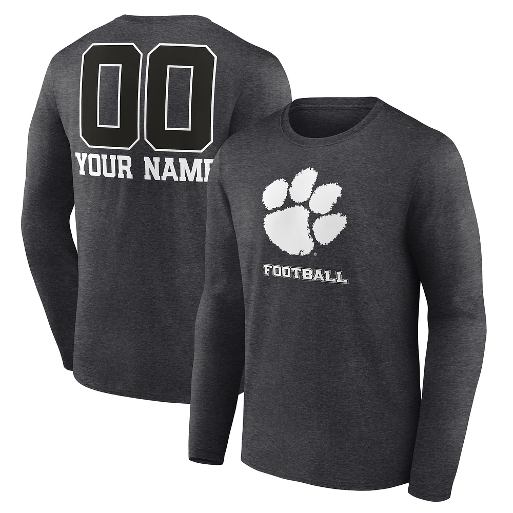 Men's Charcoal Clemson Tigers Personalized Name & Number Monochrome Long Sleeve T-Shirt